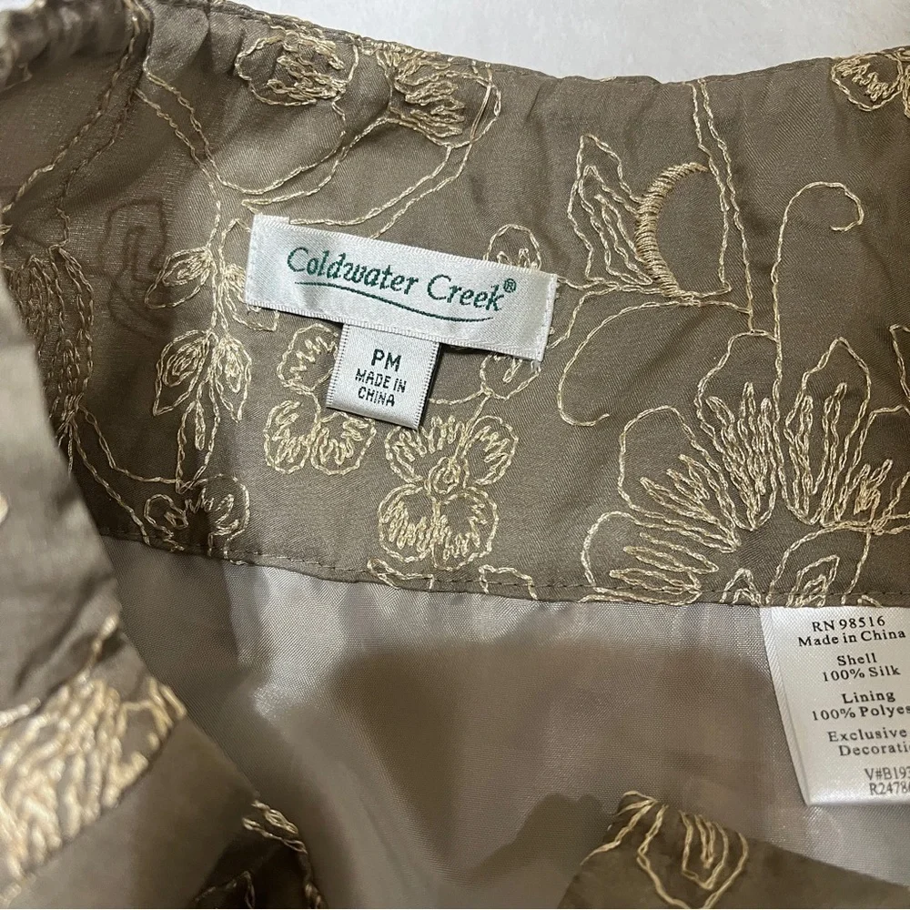 Coldwater Creek NWT Silk Floral Embroidered Skirt Gold Taupe Boho Fairycore